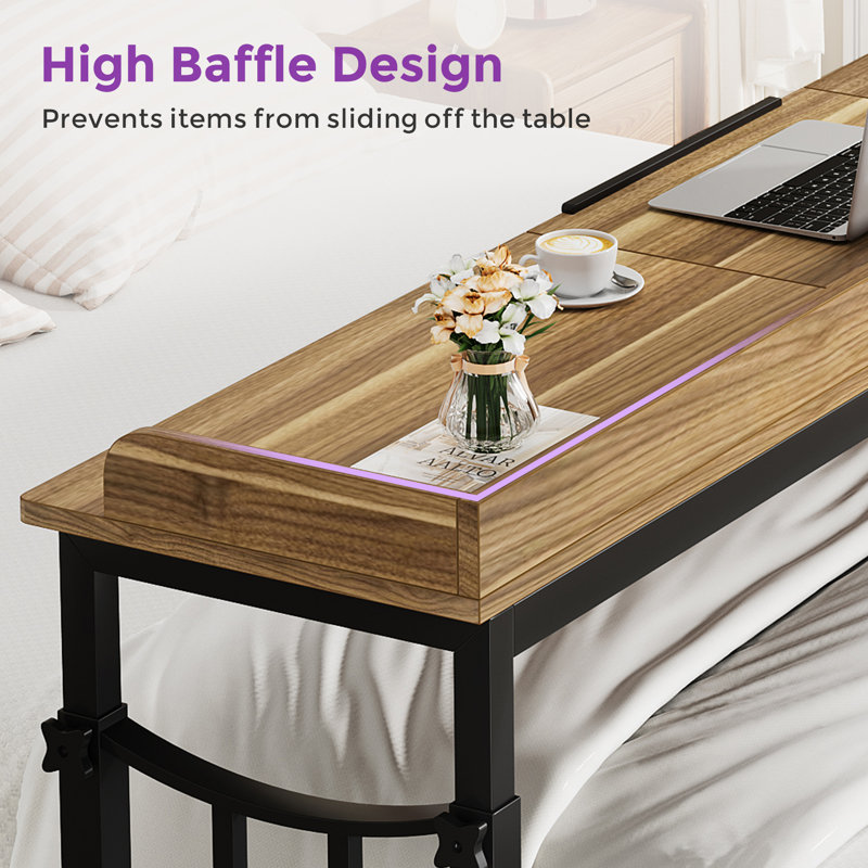 70.86 W Adjustable Overbed Table With Power Station Writing Desk Walnut Brown